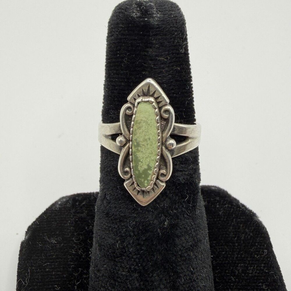 925 Sterling Silver Green Turquoise Long Statement Ring Size 5 3.5g